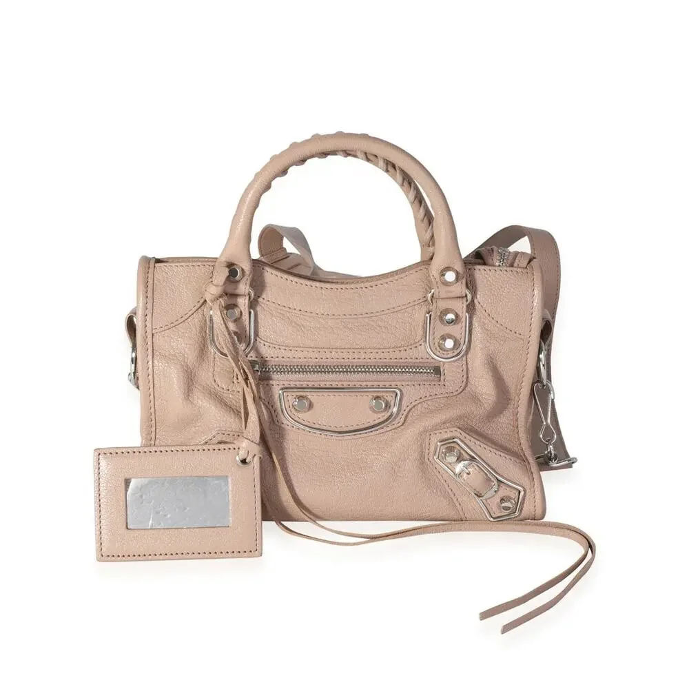 Balenciaga Rose De Sables Chèvre Leather Metallic Edge City 2Way Bag